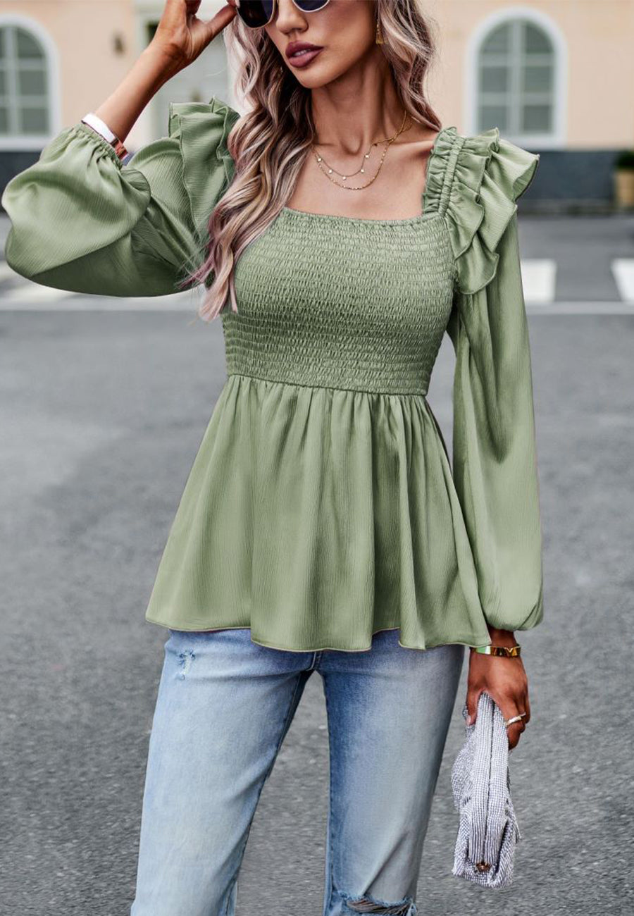 Ruffle Shoulder Peplum Top