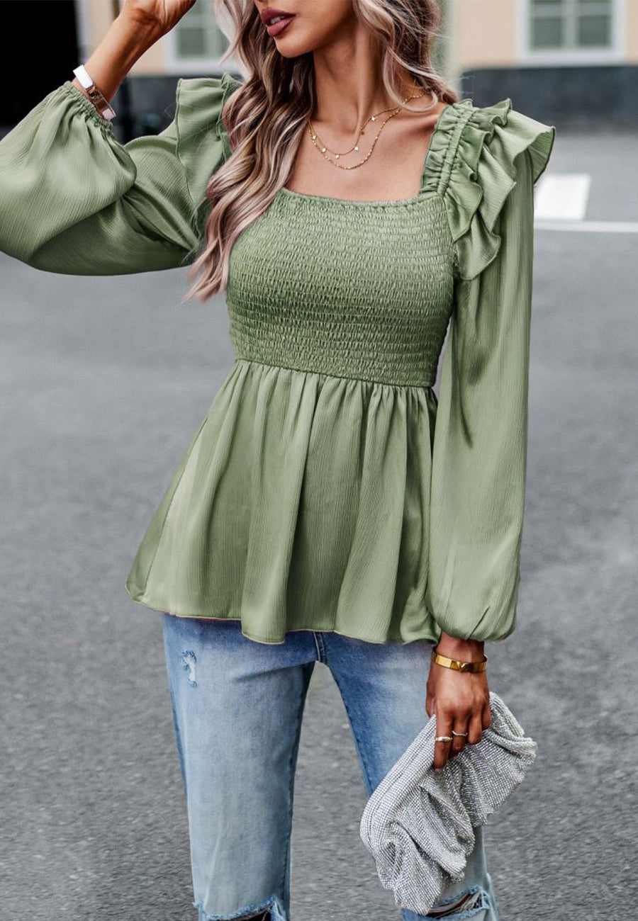 Ruffle Shoulder Peplum Top