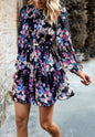 Floral Pattern Shirred Neck Dress