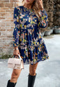 Floral Pattern Shirred Neck Dress