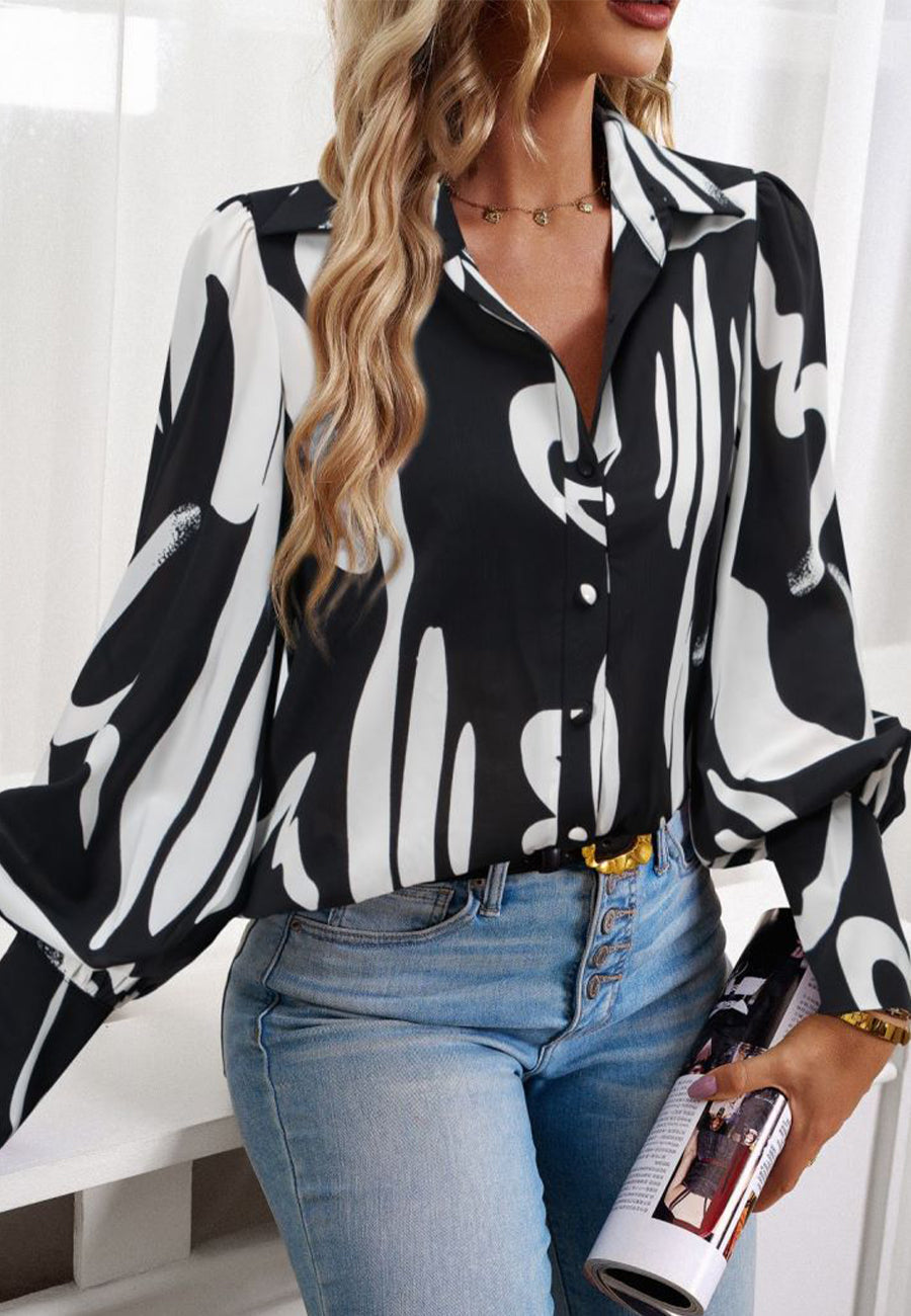 Printed Bishop Sleeve Collared Shirt