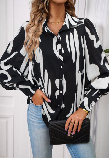 Printed Bishop Sleeve Collared Shirt