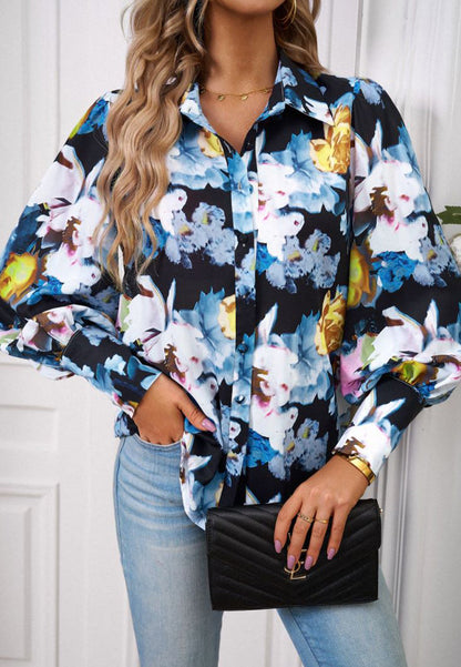 Printed Bishop Sleeve Collared Shirt