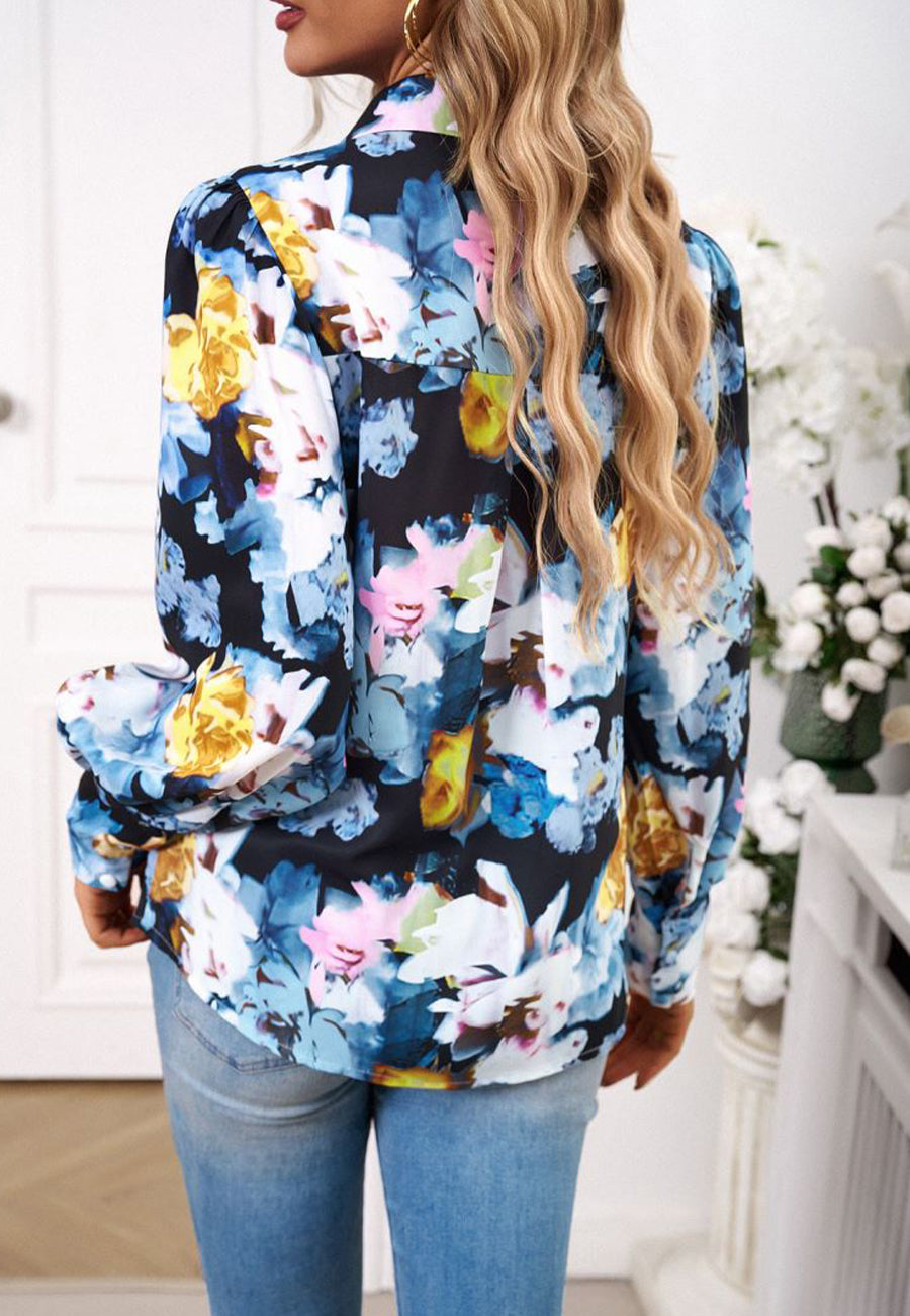 Printed Bishop Sleeve Collared Shirt