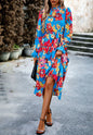 Pleated Ruffle Neck Floral Dress