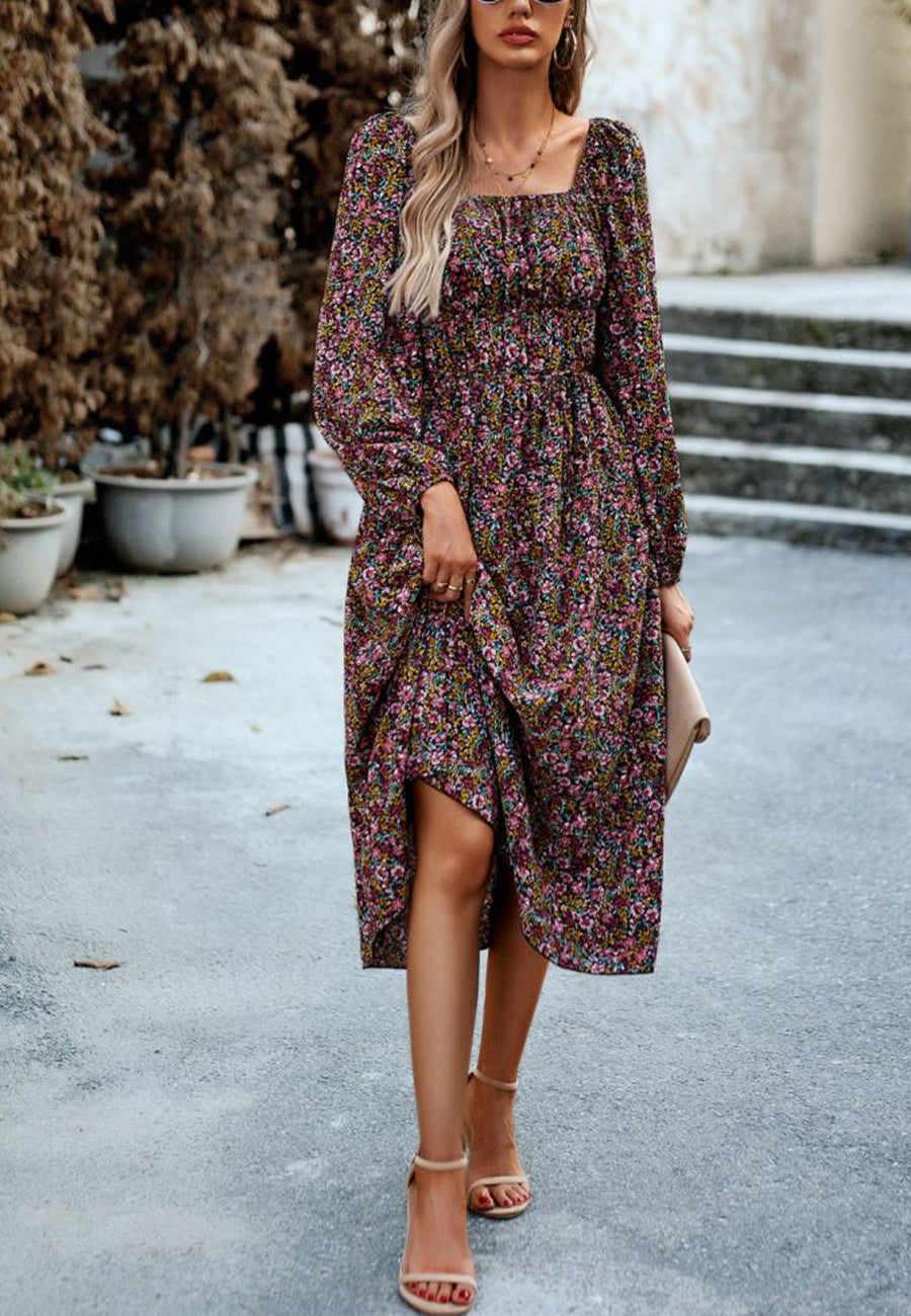 Off-Shoulder Floral Pocket Dress