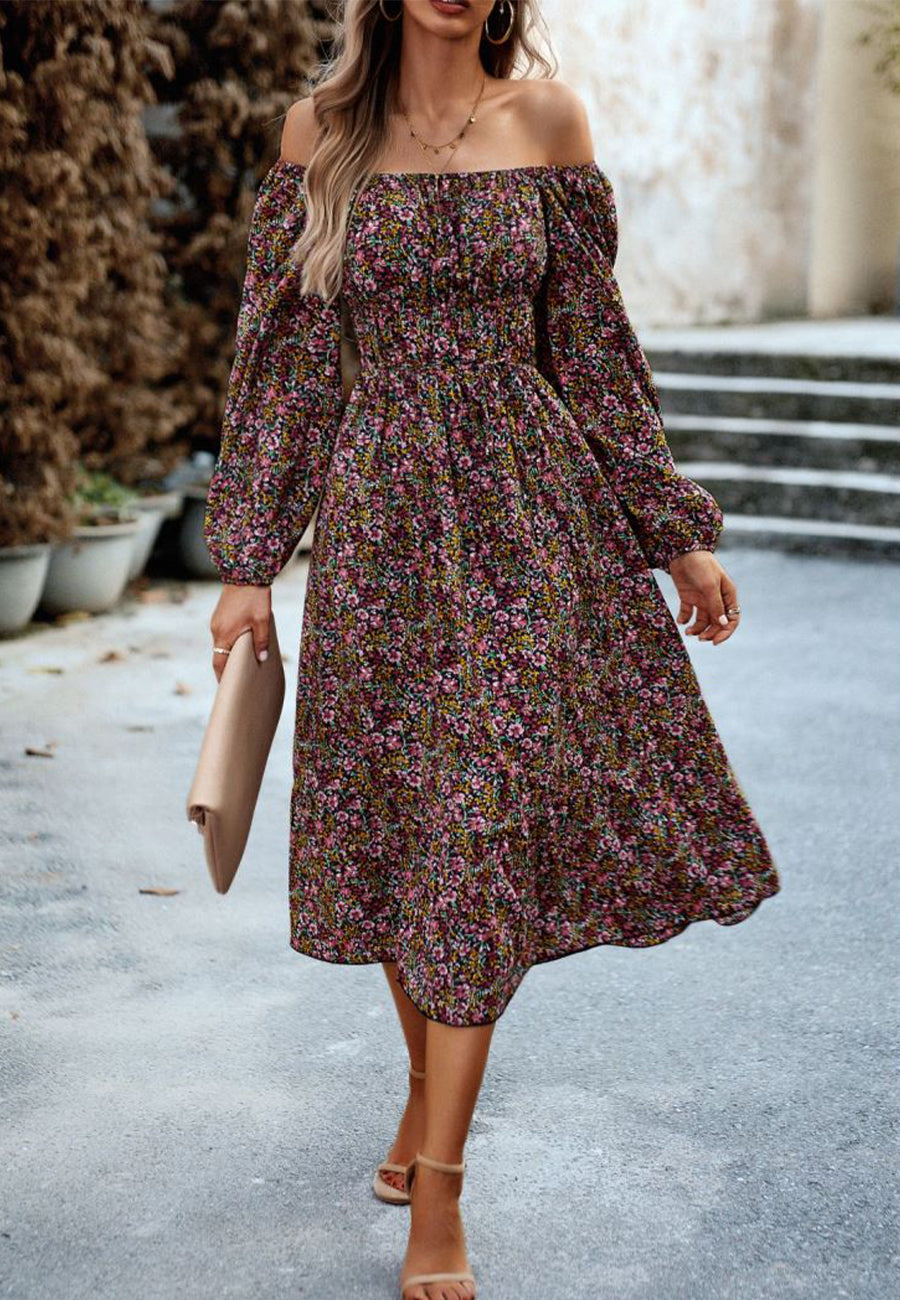 Off-Shoulder Floral Pocket Dress