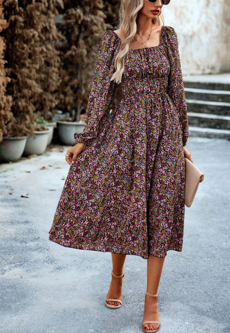 Off-Shoulder Floral Pocket Dress