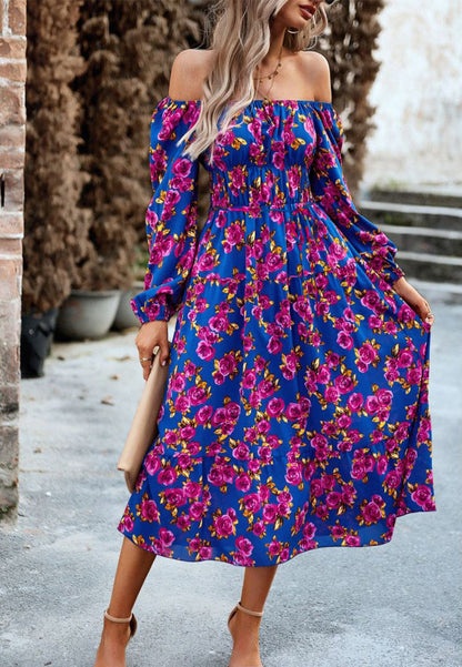 Off-Shoulder Floral Pocket Dress