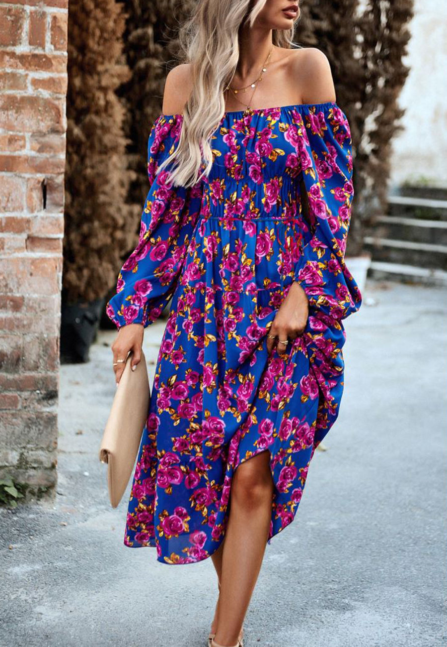 Off-Shoulder Floral Pocket Dress