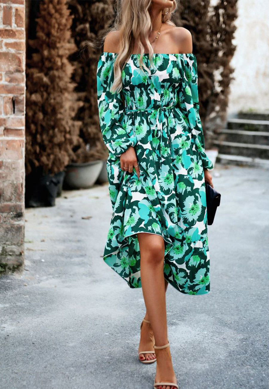 Off-Shoulder Floral Pocket Dress