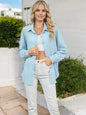 Women's Button-Down Textured Shirt with Chest Pocket and Long Sleeves