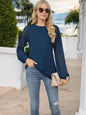 Women's Pleated Top with Lace Raglan Sleeves and Casual Fit