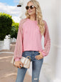 Women's Pleated Top with Lace Raglan Sleeves and Casual Fit