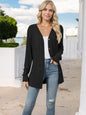 Women's Ribbed Button-Down Cardigan with Front Tie and V-Neck