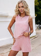 Women's Sleeveless Knit Top and High Waist Shorts Set with Ribbed Texture