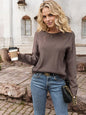 Women's Distressed Knit Sweater with Long Sleeves and Casual Fit