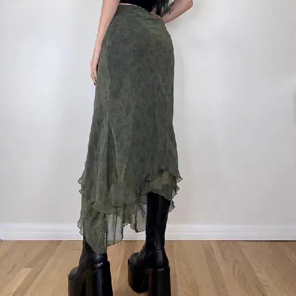 Free Shipping For 'Jade' Grunge Fairy Chiffon Midi Skirt