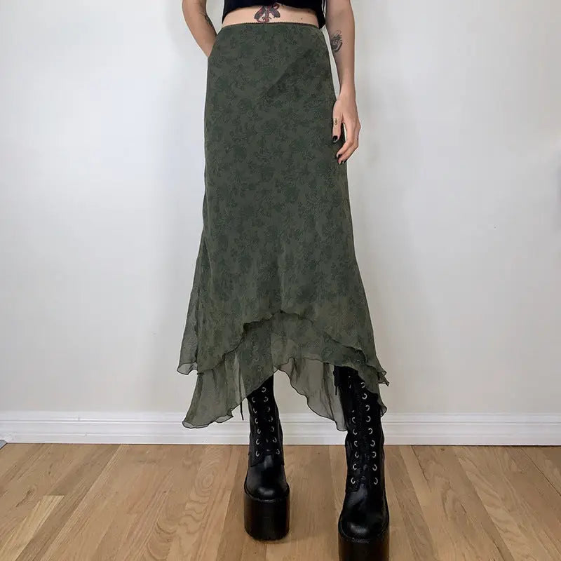 Free Shipping For 'Jade' Grunge Fairy Chiffon Midi Skirt