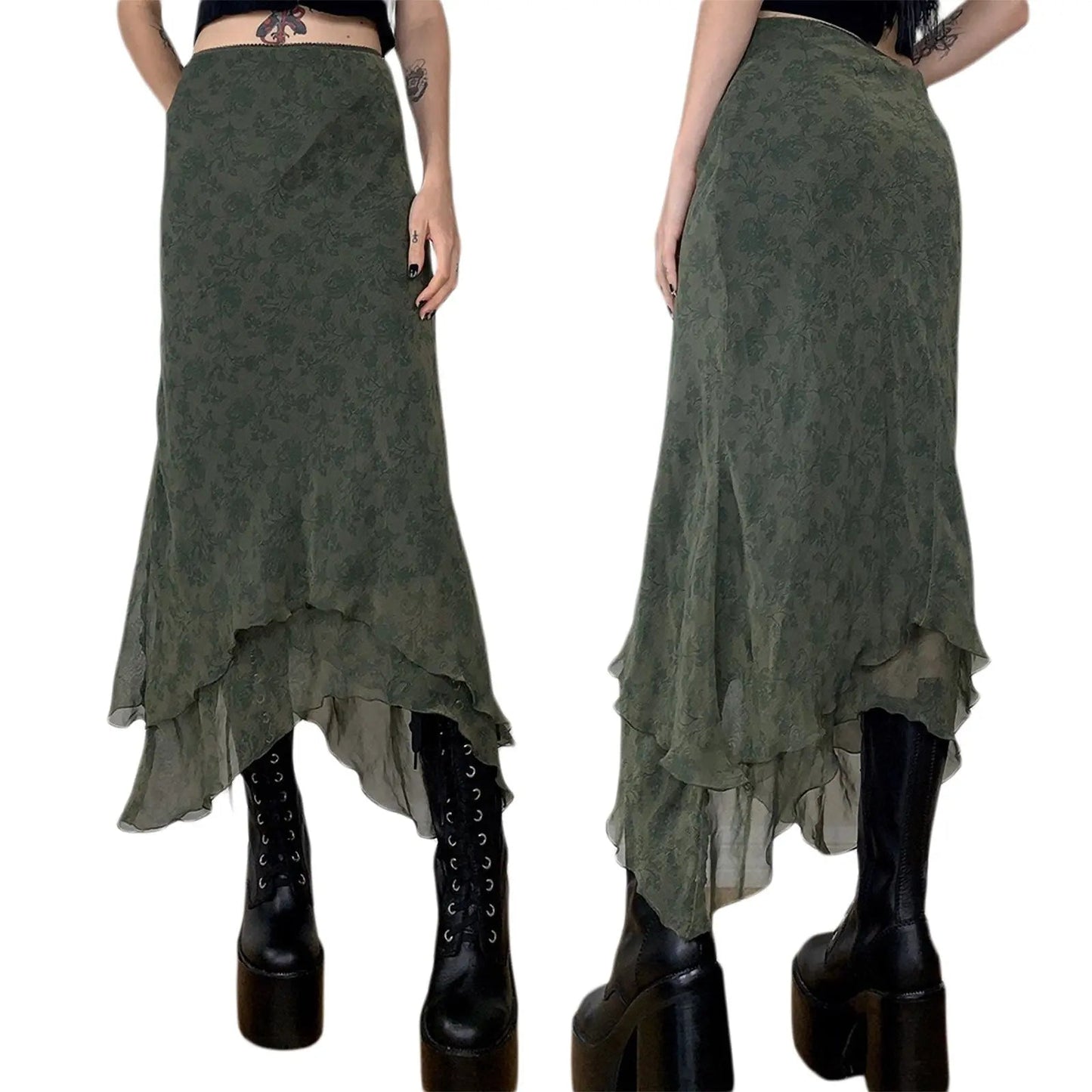 Free Shipping For 'Jade' Grunge Fairy Chiffon Midi Skirt