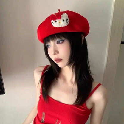 Free Shipping For 'Jingle Kat' Red Kawaii Goth Beret