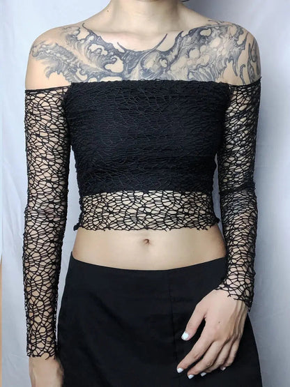 Free Shipping For 'Jungle' Goth Hollow Out Shoulder-Off Top