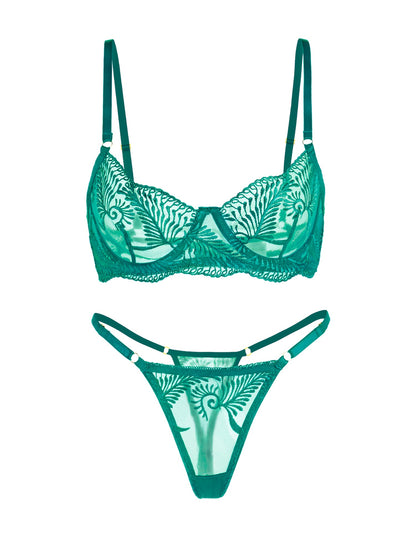 Free Shipping For  Green Elegant Essence Embroidery Lingerie Set