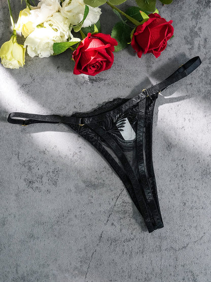 Free Shipping For Black Embroidery Adjustable Thong