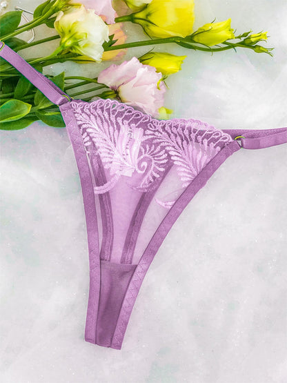 Free Shipping For Purple Embroidery Adjustable Thong