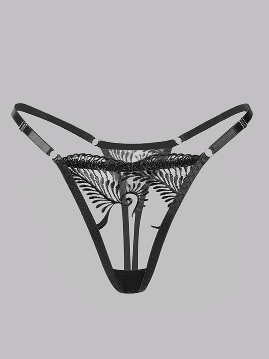 Free Shipping For Black Embroidery Adjustable Thong