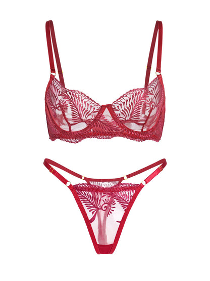 Free Shipping For  Wine Red Elegant Essence Embroidery Lingerie Set