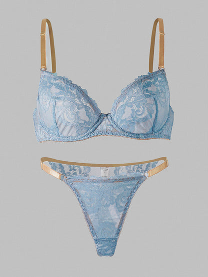 Free Shipping For  Blue Soft Lace Lingerie Set