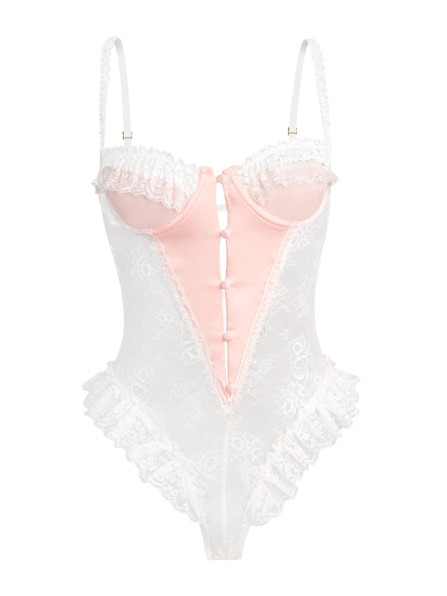 Free Shipping For  Pink&White Sexy Lace Bodysuit