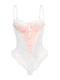 Free Shipping For  Pink&White Sexy Lace Bodysuit