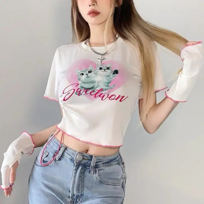 Free Shipping For 'Kitten' E-girl Cat Pattern Short Sleeves Top