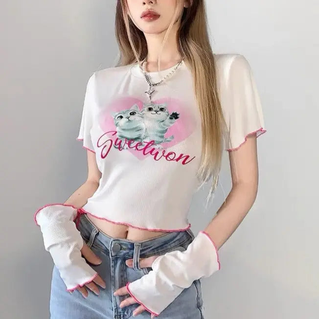 Free Shipping For 'Kitten' E-girl Cat Pattern Short Sleeves Top