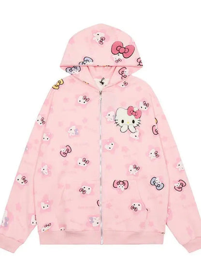 Free Shipping For 'Kittyy Gurl' Kawaii Zipped Oversized  Hoodie