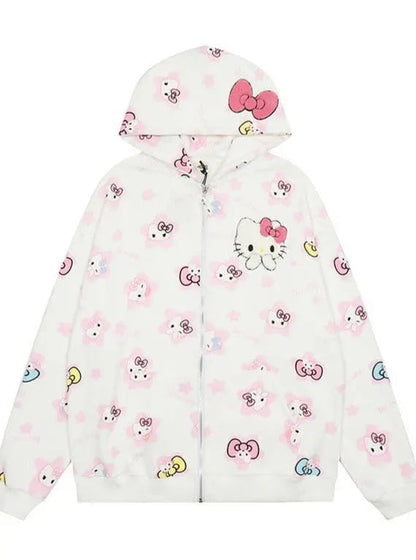 Free Shipping For 'Kittyy Gurl' Kawaii Zipped Oversized  Hoodie