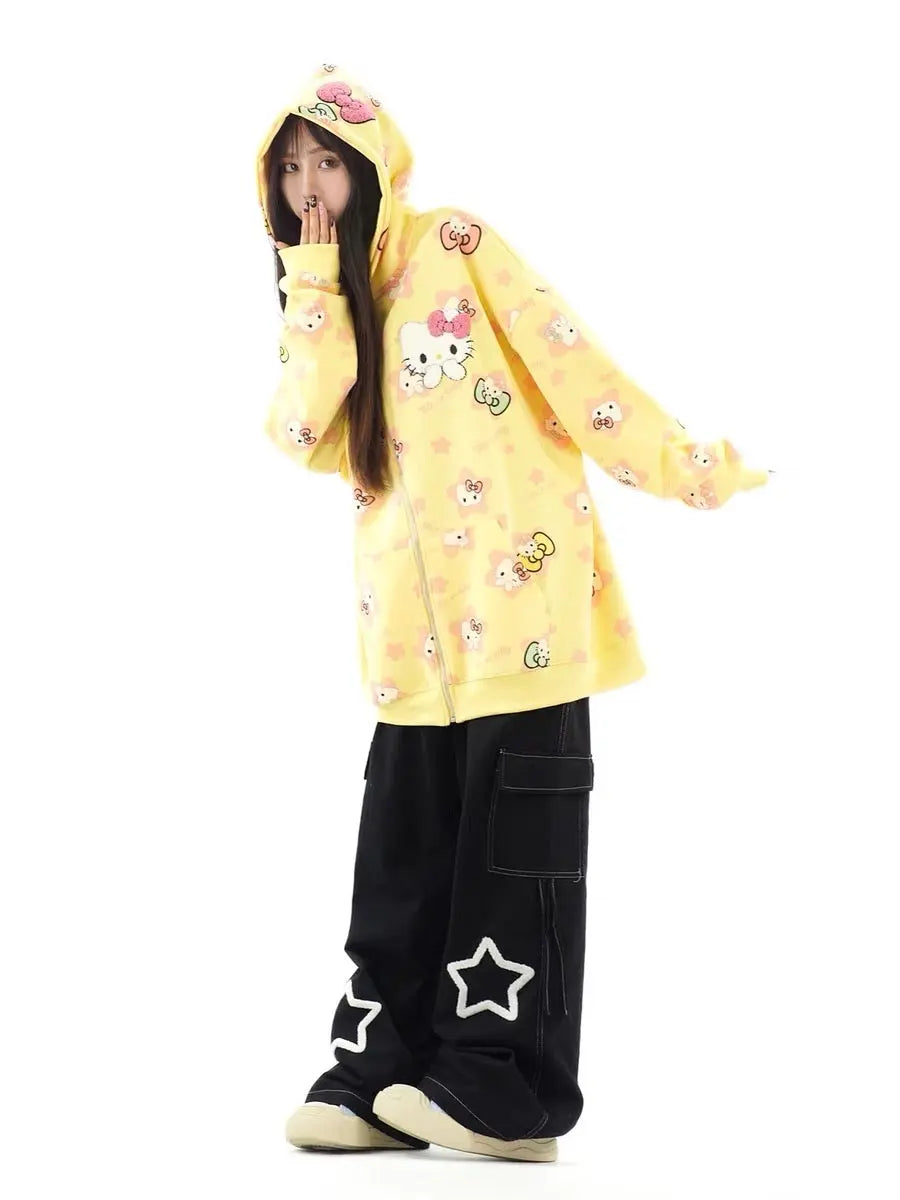 Free Shipping For 'Kittyy Gurl' Kawaii Zipped Oversized  Hoodie