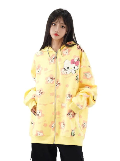 Free Shipping For 'Kittyy Gurl' Kawaii Zipped Oversized  Hoodie