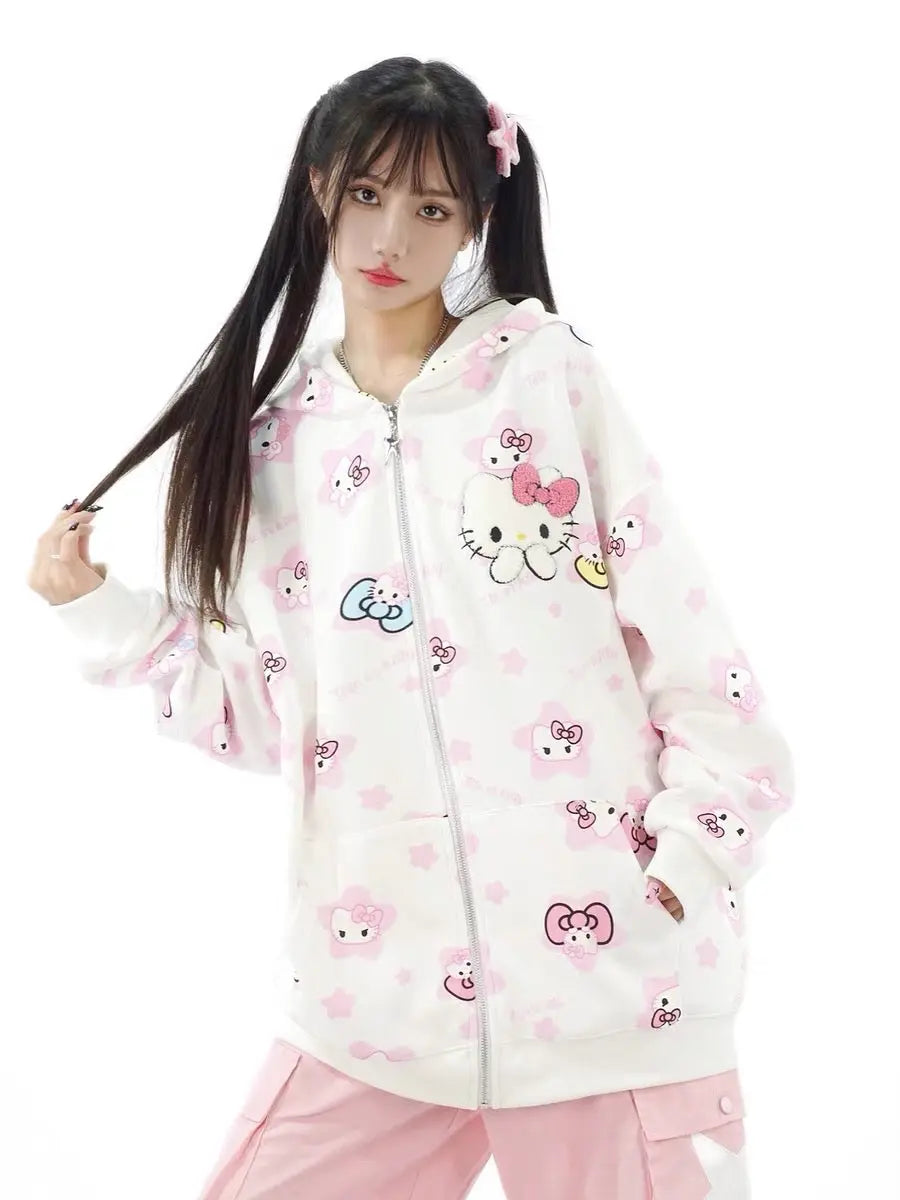 Free Shipping For 'Kittyy Gurl' Kawaii Zipped Oversized  Hoodie