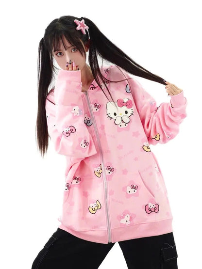 Free Shipping For 'Kittyy Gurl' Kawaii Zipped Oversized  Hoodie