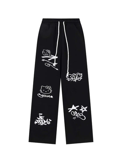 Free Shipping For 'dodgeball' Kawaii Oversized Kitty Drawstring Pants