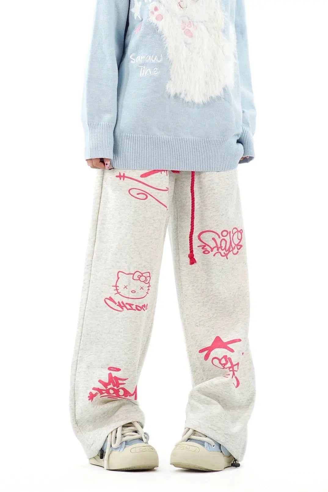 Free Shipping For 'dodgeball' Kawaii Oversized Kitty Drawstring Pants