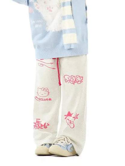 Free Shipping For 'dodgeball' Kawaii Oversized Kitty Drawstring Pants