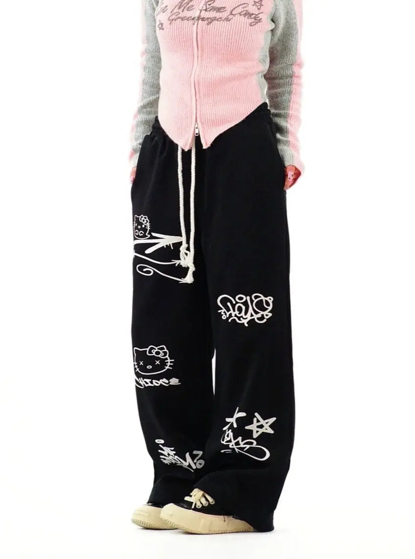 Free Shipping For 'dodgeball' Kawaii Oversized Kitty Drawstring Pants