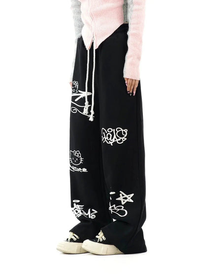 Free Shipping For 'dodgeball' Kawaii Oversized Kitty Drawstring Pants