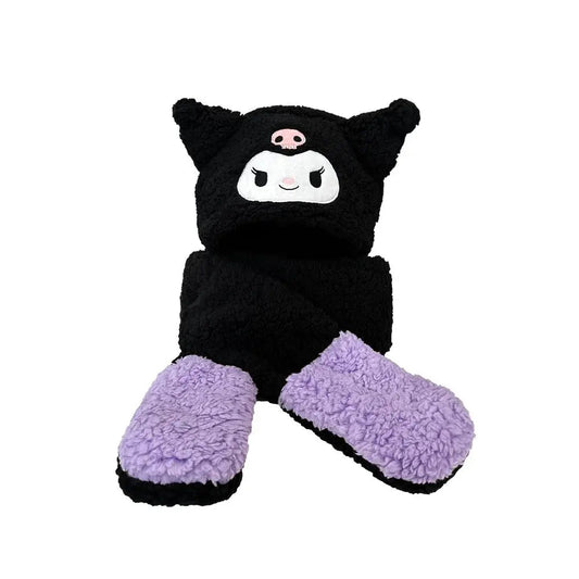 Free Shipping For 'Kuromii' Fluffy Purple Scarf Gloves Winter Hat