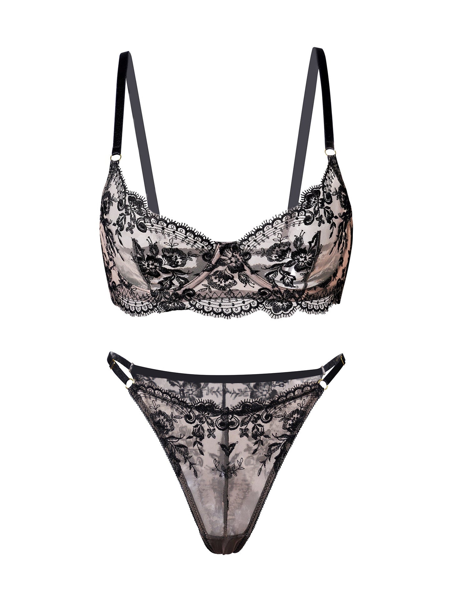 Free Shipping For  Black Classic Lace Lingerie Set