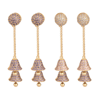 Free Shipping For Golden Plated Purple Wind Chimes Long Bells Earrings